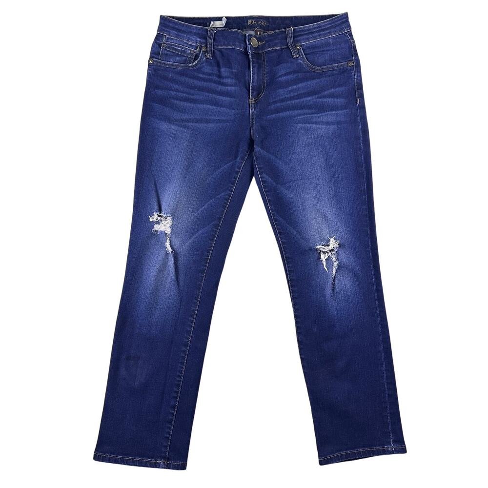 Kut from the Kloth Jeans Womens 6 Blue Stretch Denim Reese Distressed Straight